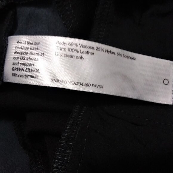 Eileen Fisher Black Pull On Leggings Leather Trim - Picture 10 of 10